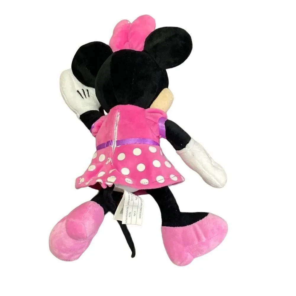 Disney Plush 14” Talking Singing Minnie Mouse Pink and White Polka Dots With Bow